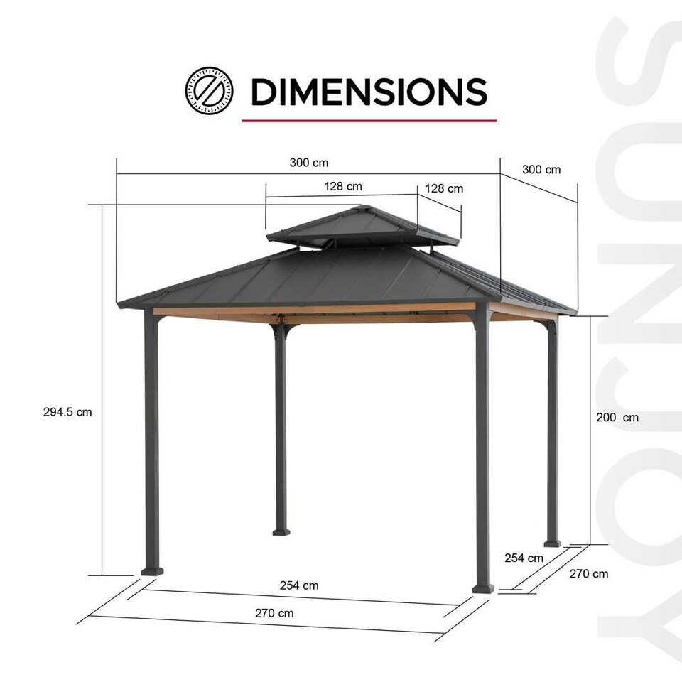 image 1 of Sunjoy 3m x 3m Steel Garden Gazebo Pavilion, Anthracite