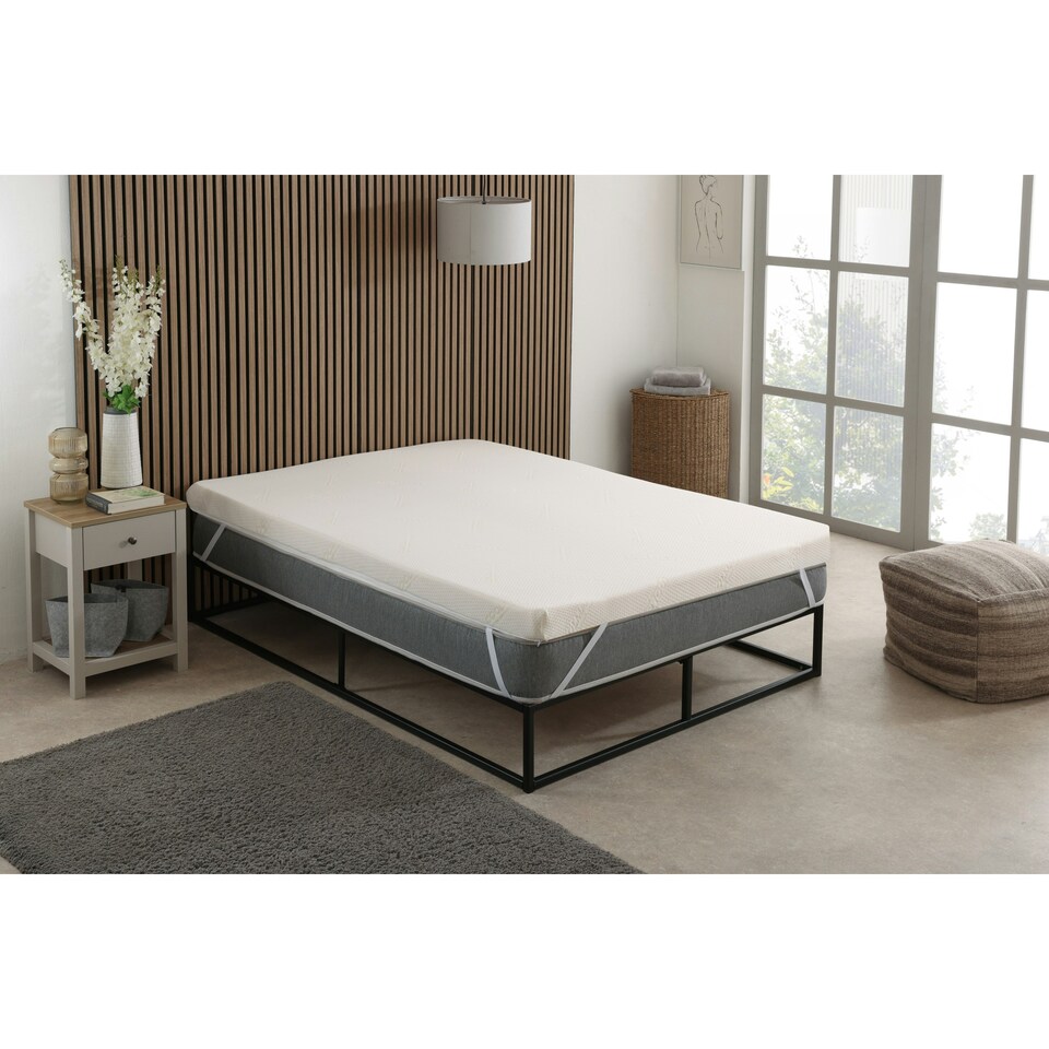 image 1 of Cool Max Memory Foam Mattress Topper - 1" Deep, Pressure Relief | White | Small Double