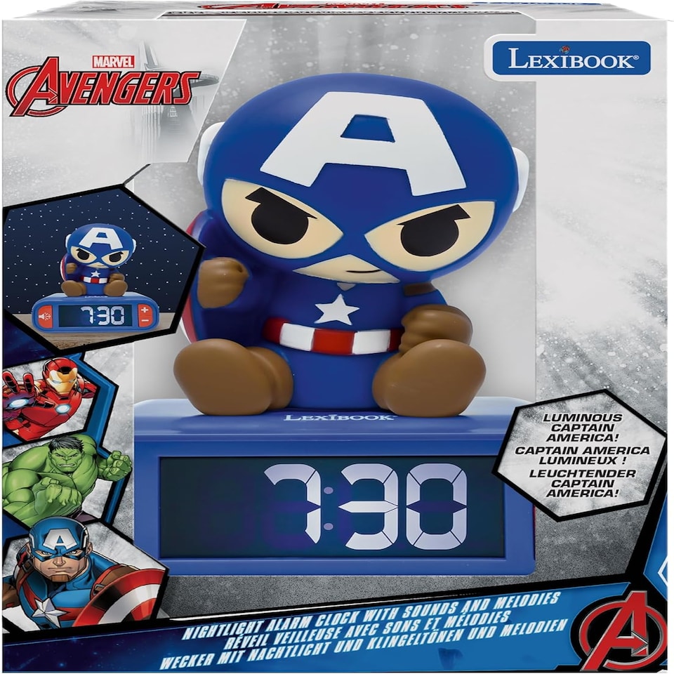 image 1 of Lexibook RL800AV1 3D Captain America Childrens Clock with Night Light