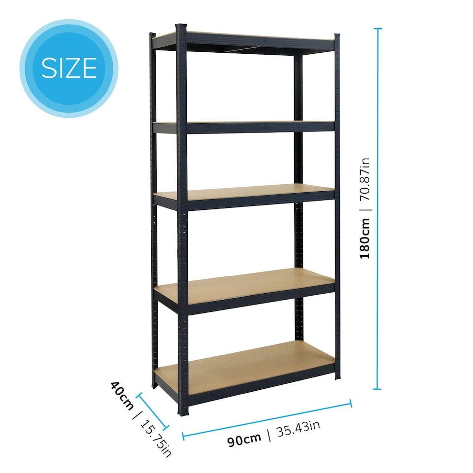 image 1 of Boltless 5 Tier Shelving Racking Heavy Duty Steel Shelf Unit Shed Garage Home Black Black