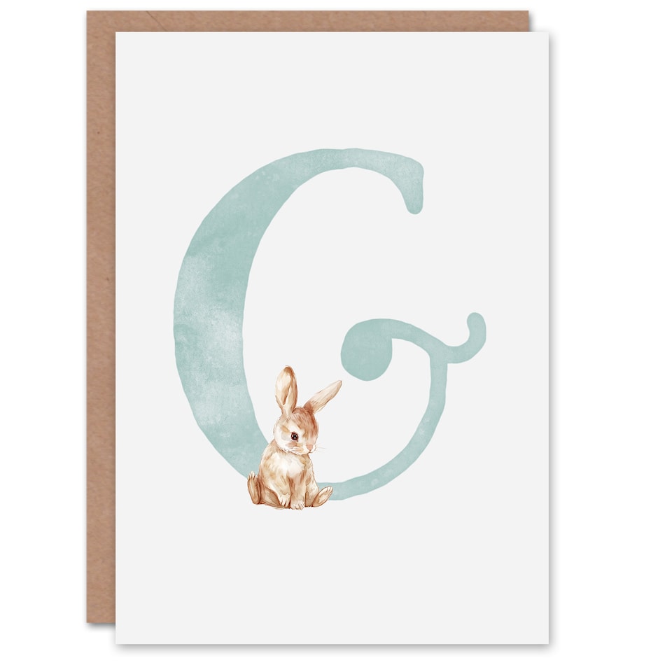 image 1 of Greeting Card Bunny Rabbit Alphabet Letter G New Baby 1st Birthday