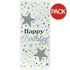 Unique Party Glitter Cellophane Happy Birthday Gift Bag (Pack of 20) - Silver - One Size