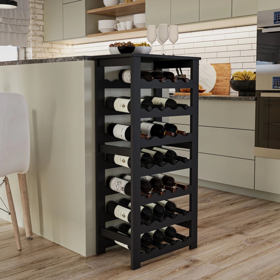 image 1 of Camilo 7-Tier Wine Rack Freestanding Holds 28 Bottles Home Bar Stand 108cm Stand | Black | Black