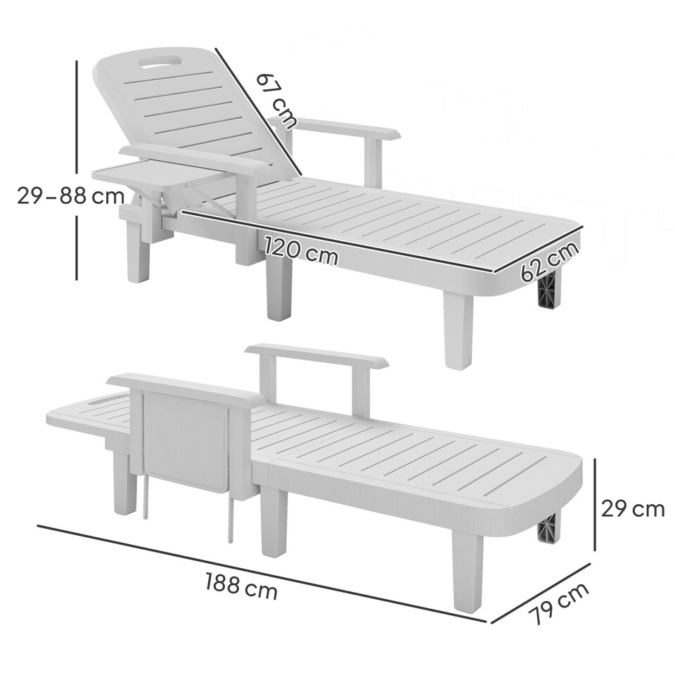image 1 of Outsunny Set of 2 Resin Reclining Sun Loungers for Garden, Dark Grey