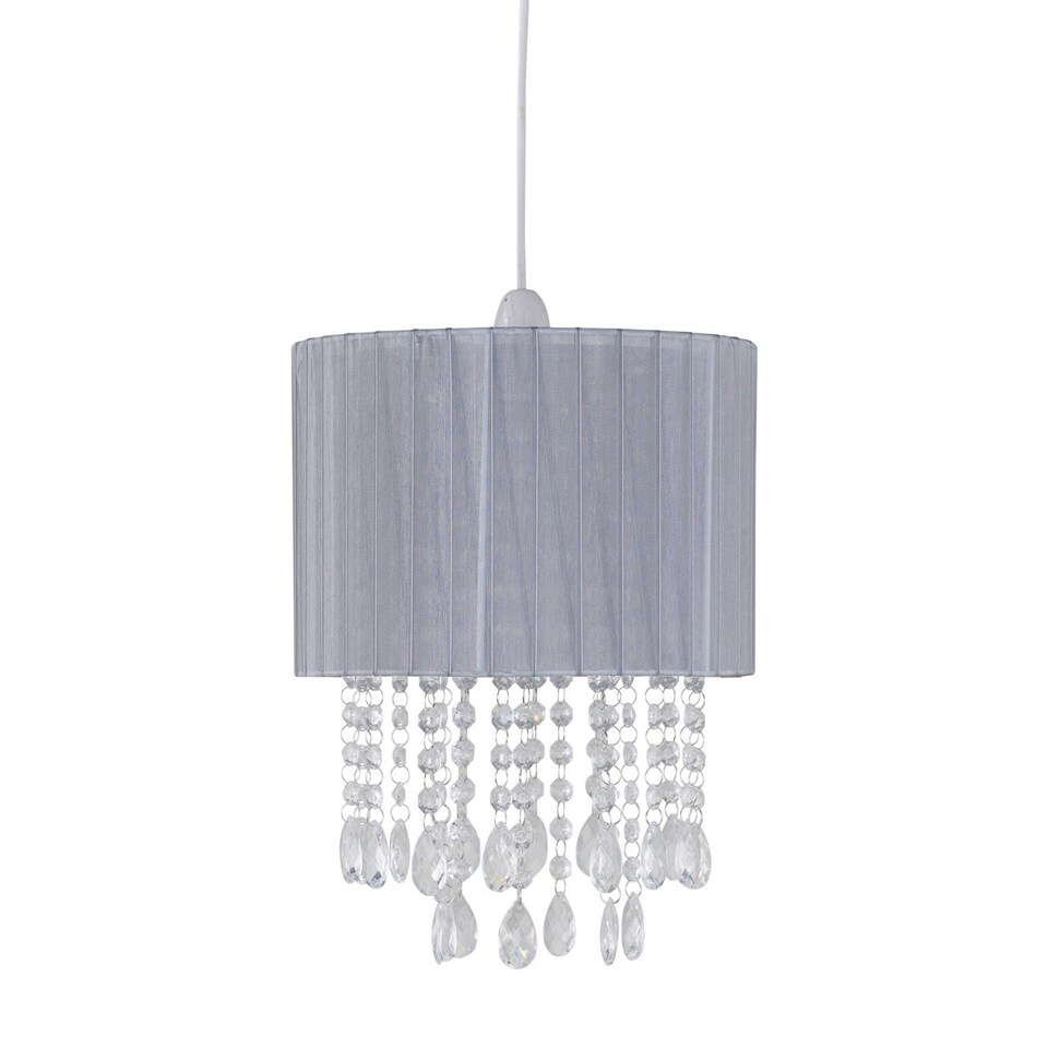 image 1 of First Choice Lighting Set of 2 Voile 25cm Jewelled Grey Ribbon Pendant Shades Grey | Clear