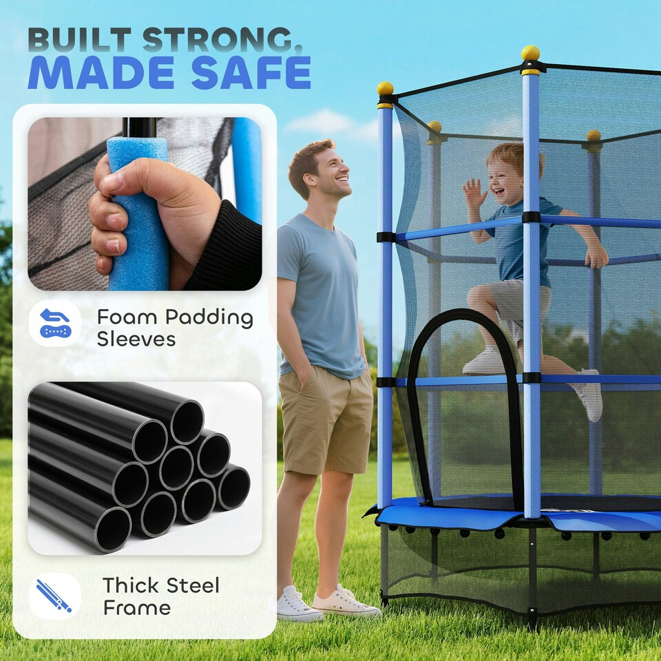image 1 of HOMCOM 4.6FT Kids Trampoline with Safety Enclosure for Ages 3-10 Years Blue