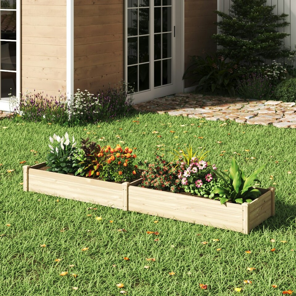 image 1 of Living and Home Solid Wood Raised Garden Bed with 2 Compartments Brown