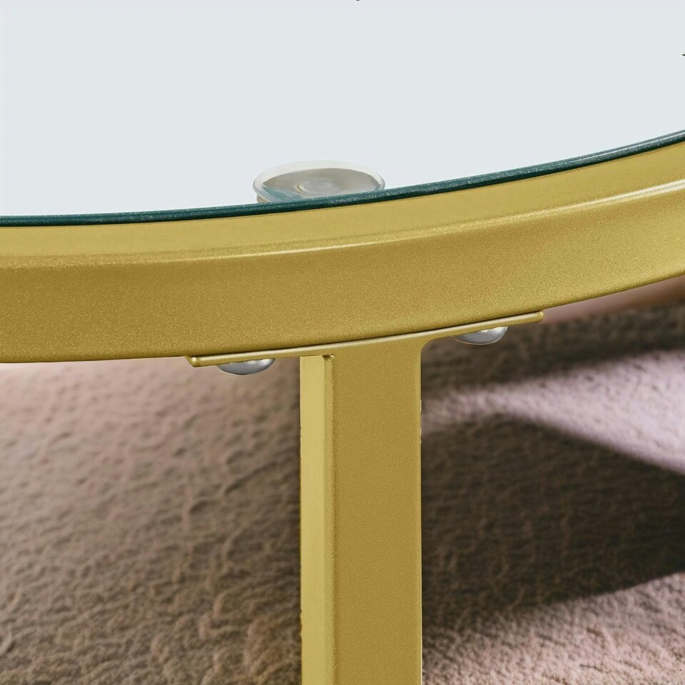 image 1 of Set Of 2 Round Gold Nesting Tables With Tempered Glass | Gold