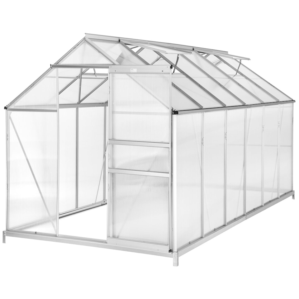 image 1 of Greenhouse with foundation - anodised aluminium, 185 x 375 x 195cm