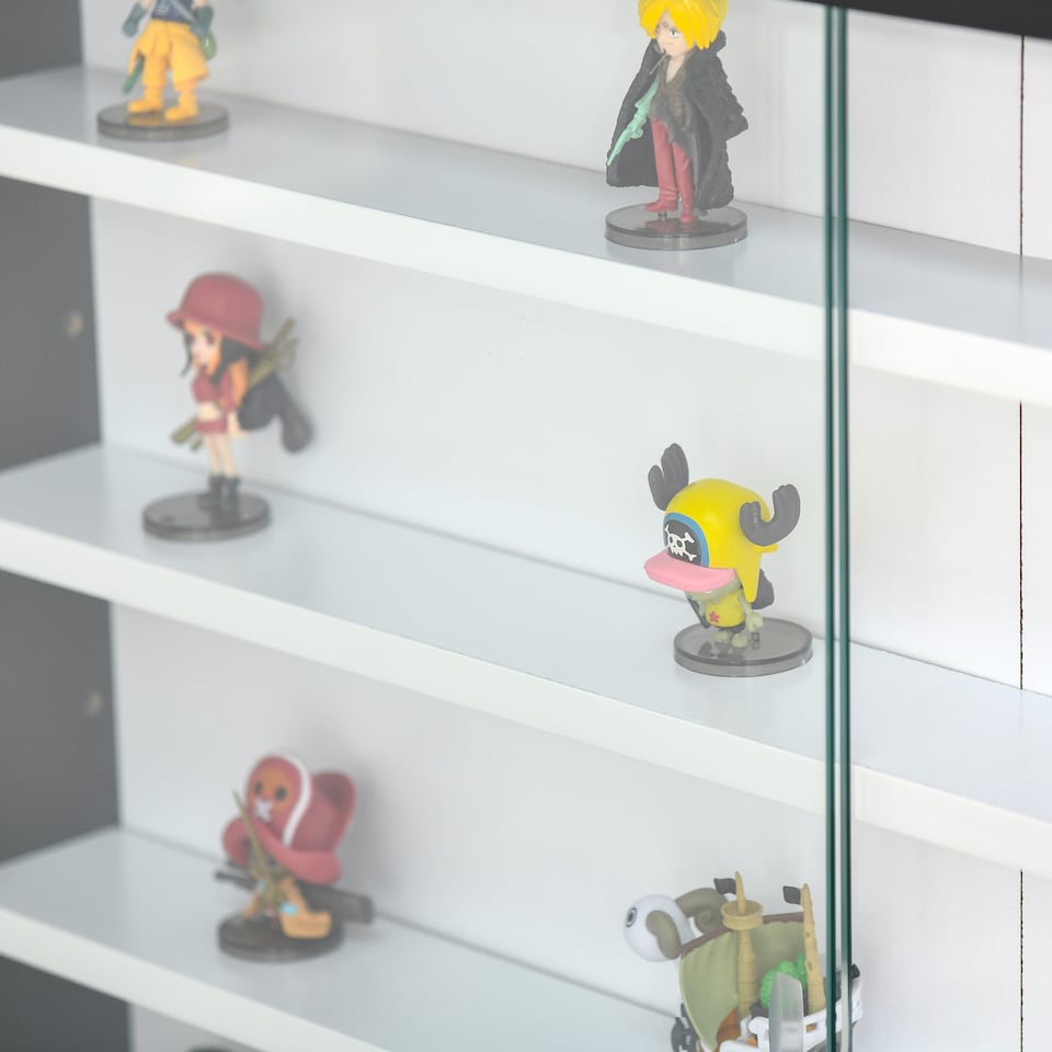 image 1 of HOMCOM 5-Tier Wall Mounted Display Cabinet, Display Case with 4 Adjustable Shelves, Glass Doors for Home Office Ornaments 60x80cm, Black and White