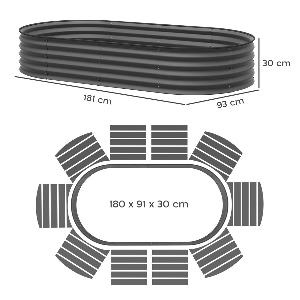 image 1 of Outsunny Set of 2 Raised Beds for Garden with Metal Plant Stakes, Dark Grey 