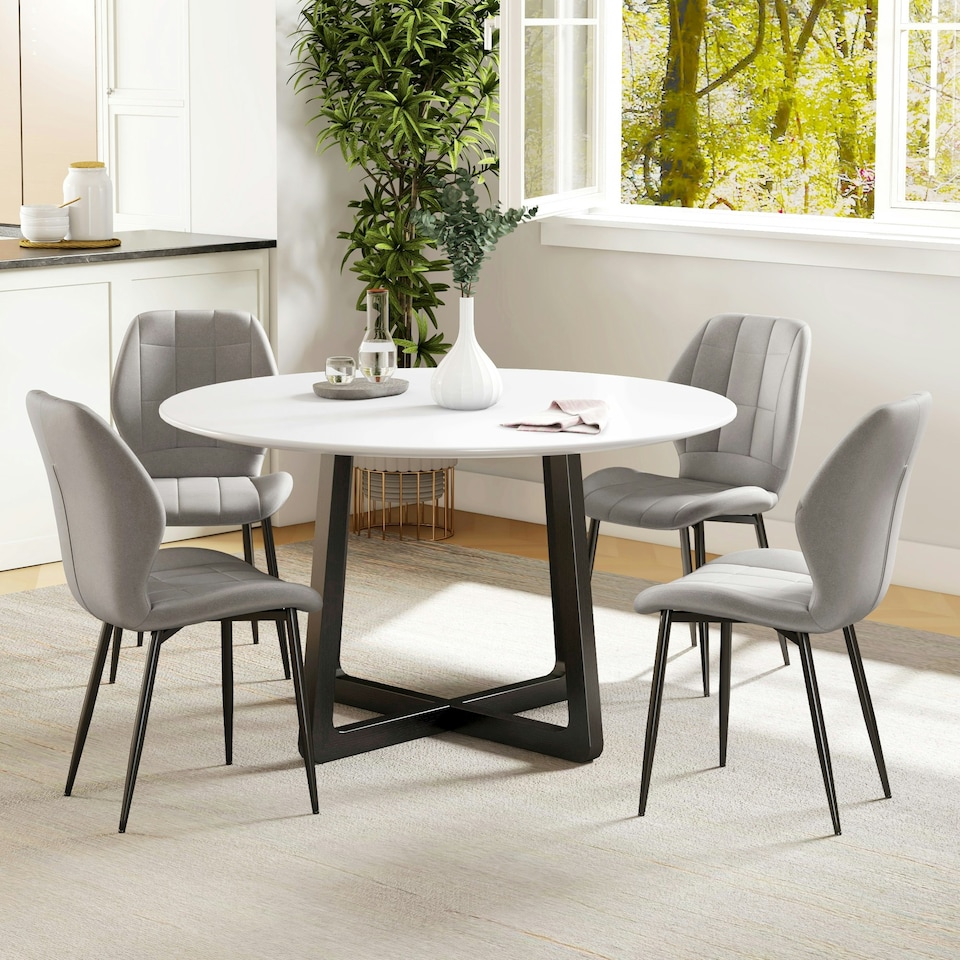 image 1 of HOMCOM Modern Style Kitchen Chairs Set of 4 with Flannel Upholstered