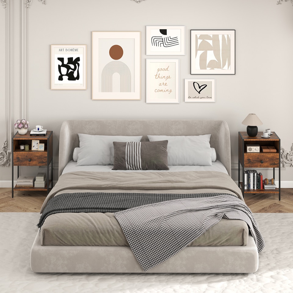 image 1 of COSTWAY Nightstand with drawer Open Compartment Brown