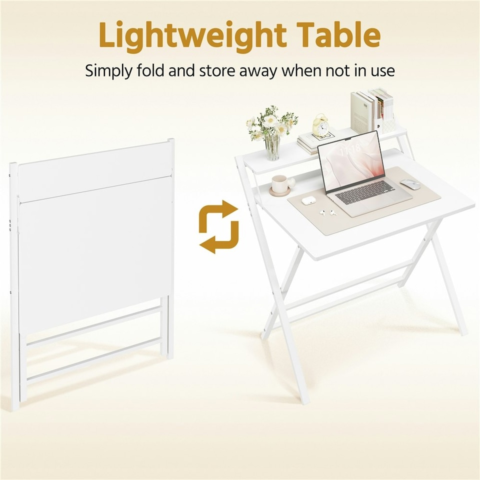 image 1 of Yaheetech 2-Tier Foldable Computer Desk w/ Monitor Shelf