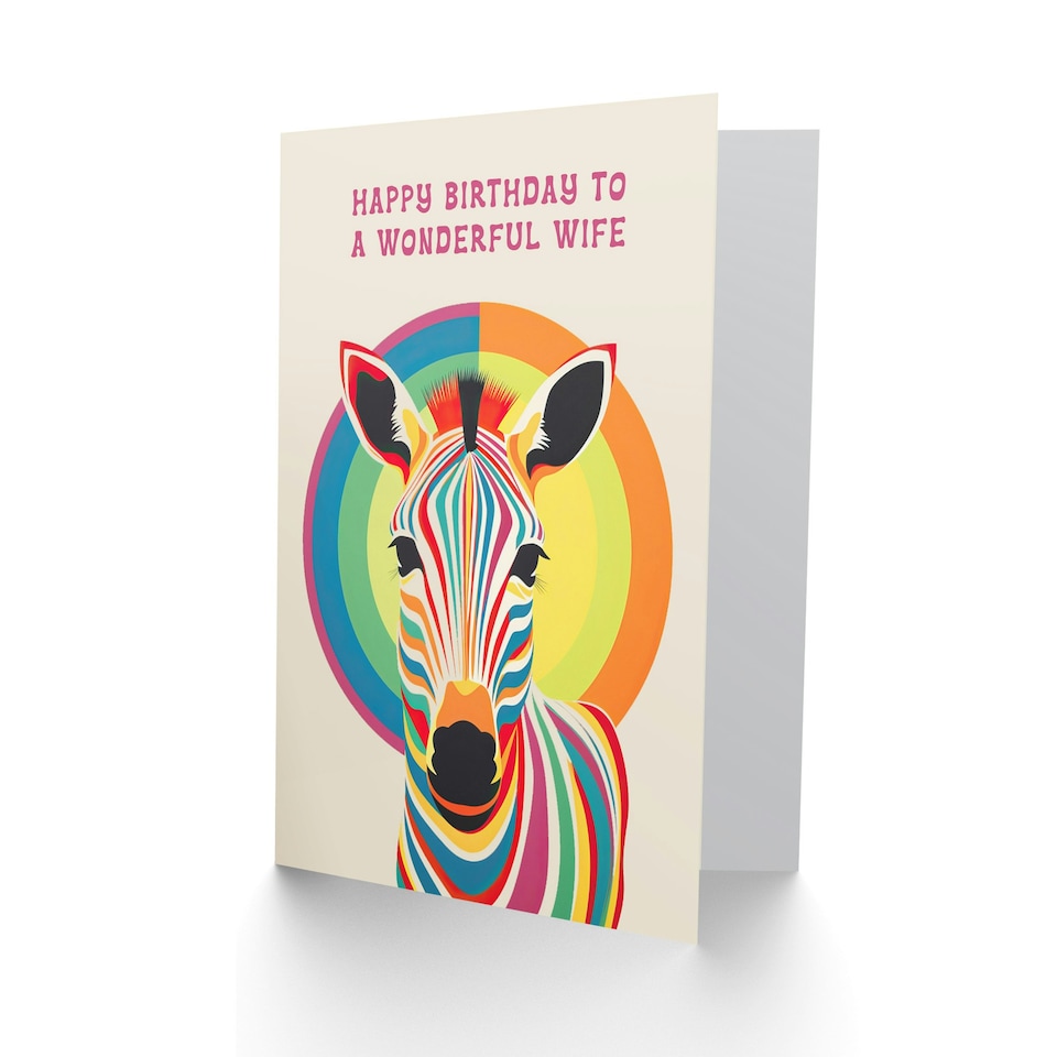 image 1 of Fun Rainbow Stripes Bauhaus Bright Funky Wife Birthday Card