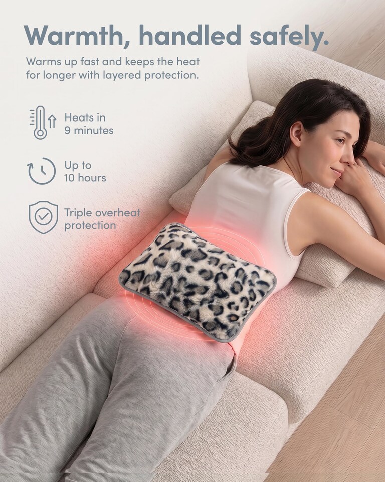 image 1 of Keplin Rechargeable Electric Hot Water Bottle Flannel Cover Auto Shut Off