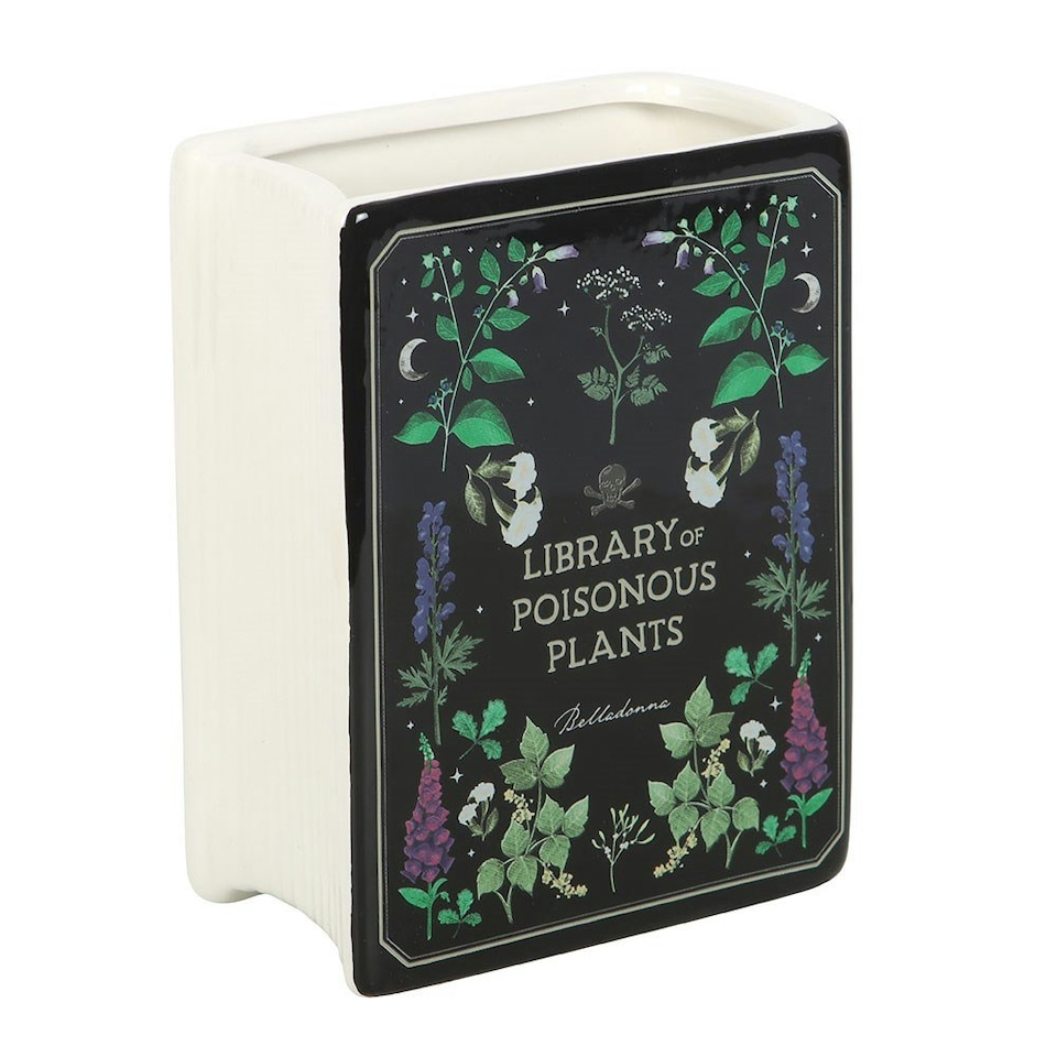 image 1 of Ceramic Poisonous Plants Book Shaped Vase - (H14.5 x W11cm) Black