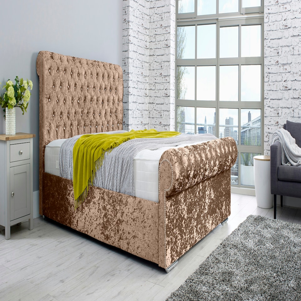 Santino Crush Single Bed Frame - Mink