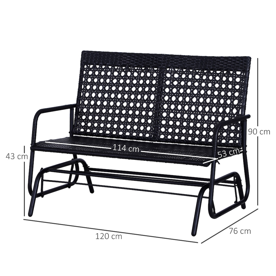 image 1 of Outsunny 2 Seater PE Rattan Glider Bench, Outdoor Loveseat Chair with Steel Frame, Porch Rocking Glider for 2 Person with Armchair, High Back, Black