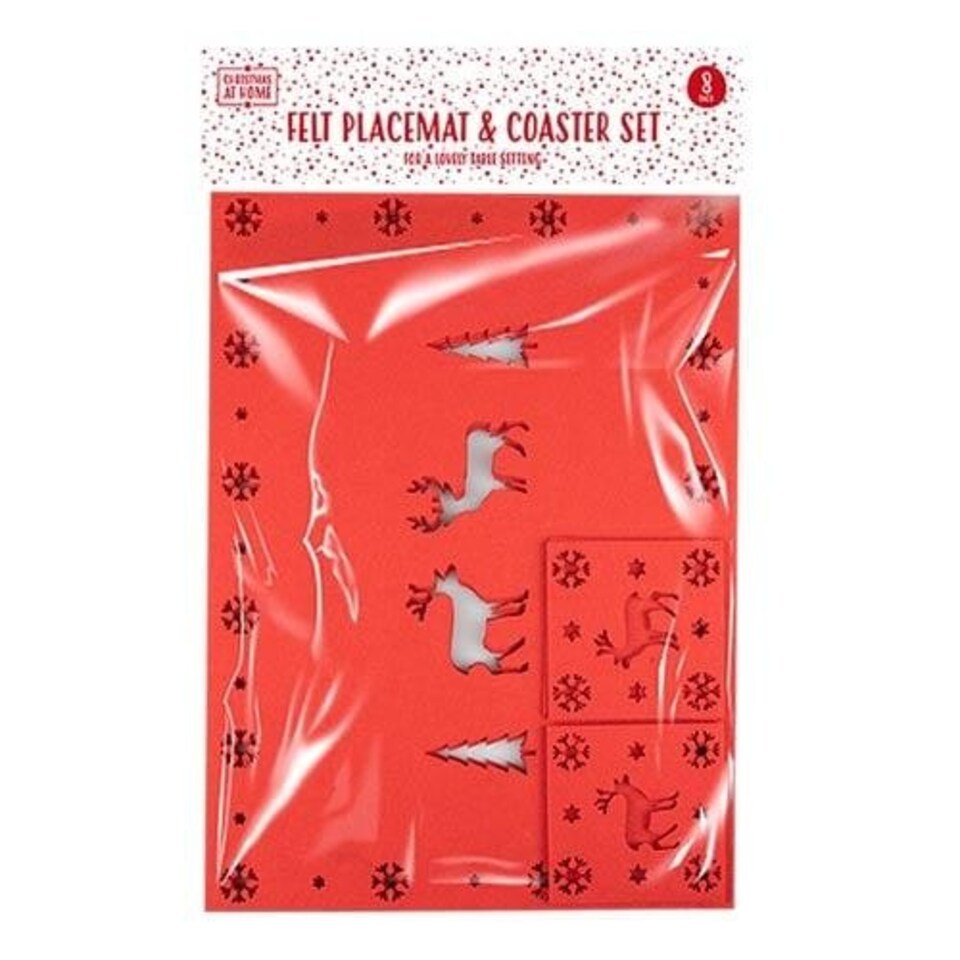 image 1 of Red Christmas Woodland Felt Placemat & Coaster Set - Pack of 8