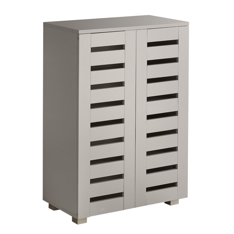 image 1 of Oslo 2 Door Wooden Shoe Storage Cabinet Rack Stand Cupboard Slatted Doors | Grey