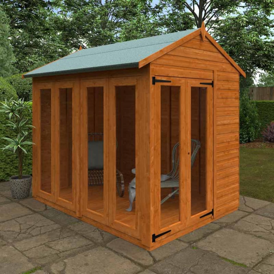 image 1 of 8x6 Flex Apex Full Pane Summerhouse 12mm Flex - L238.8 x W175 x H23.32 cm - Solid Wood/Softwood/Pine - Burnt Orange