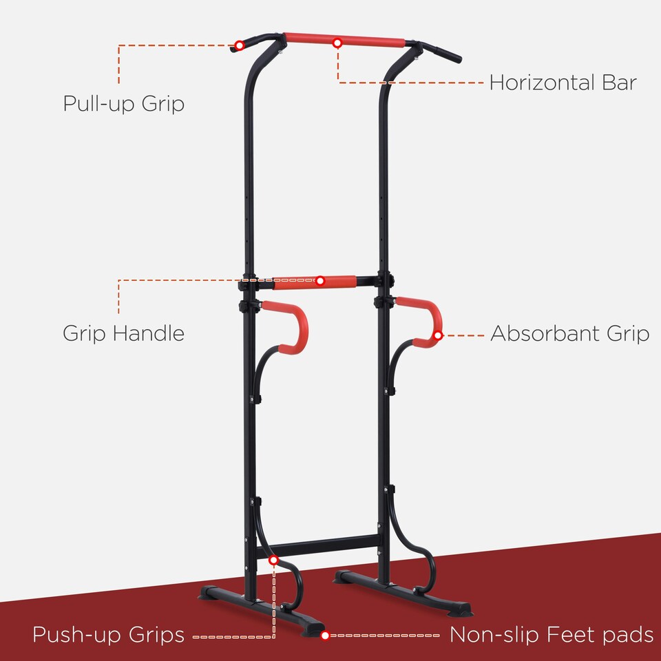image 1 of HOMCOM Steel Multi-Use Exercise Power Tower Station Adjustable Height w/ Grips