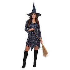 Moon & Stars Witch Black Fancy Dress Costume Ladies Extra Small - UK 4-6 Black | 4