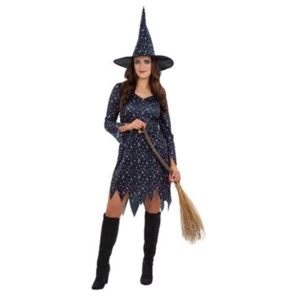 image 1 of Moon & Stars Witch Black Fancy Dress Costume Ladies Extra Small - UK 4-6 Black | 4