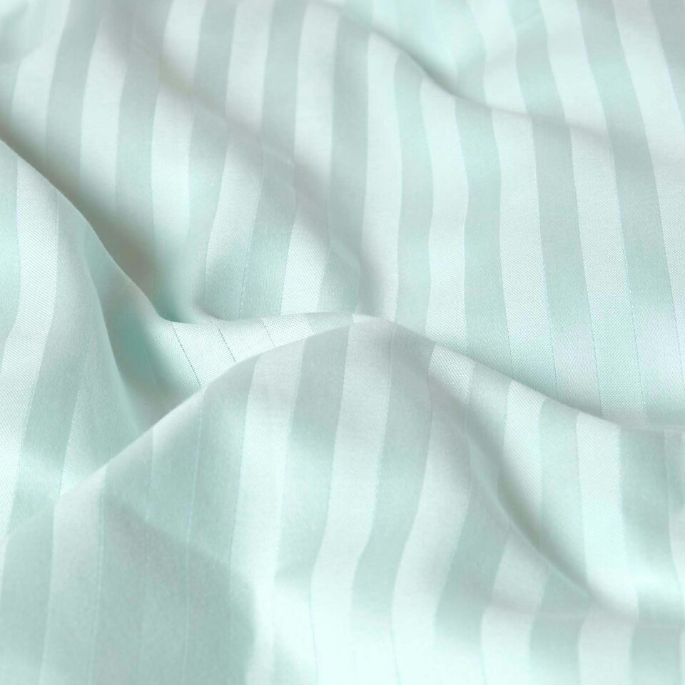 image 1 of Homescapes Blue Egyptian Cotton Satin Stripe Flat Sheet 330 TC, Double Blue | Double