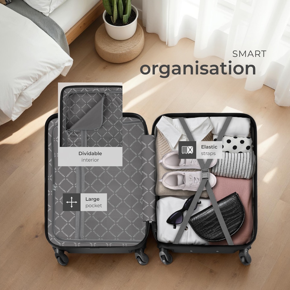 image 1 of Suitcase Set of 4 ABS Hard Shell Luggage Travel Trolley 4 Wheel Lightweight Telescopic Handle | Black | black | 1