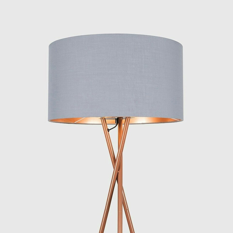 image 1 of ValueLights Camden Copper Tripod Floor Lamp Grey & Copper Shade & Bulb Grey