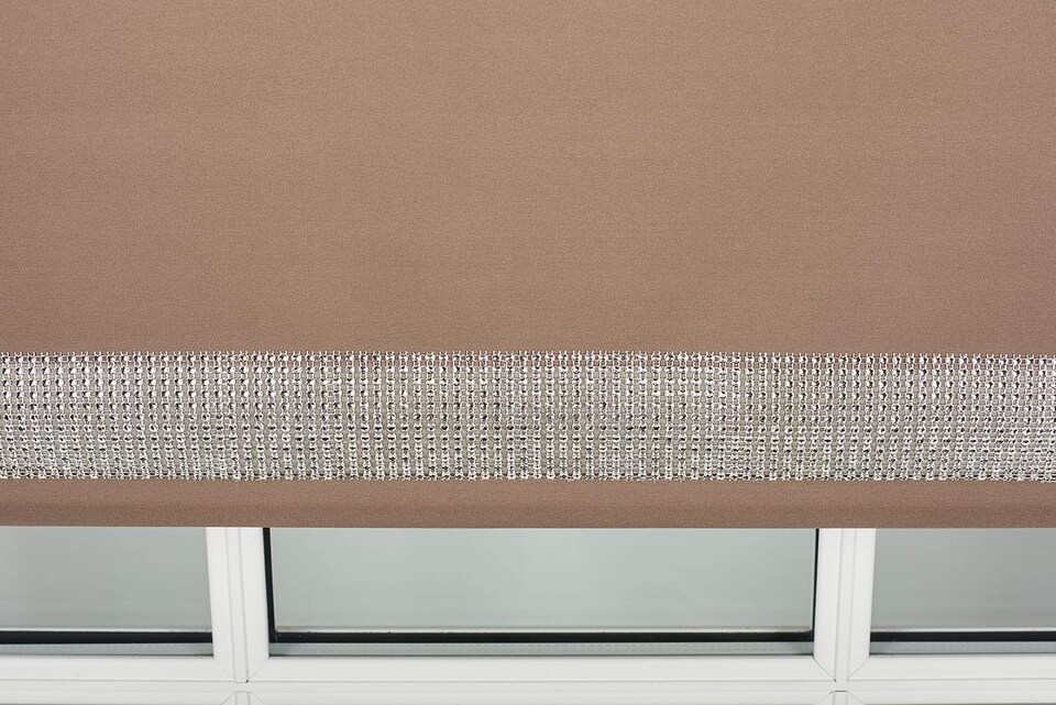 image 1 of FURNISHED Thermal Blackout Roller Blinds with Diamante Edge Made to Measure Window Shade | Brown | Brown | (W) 210cm x (L) 165cm