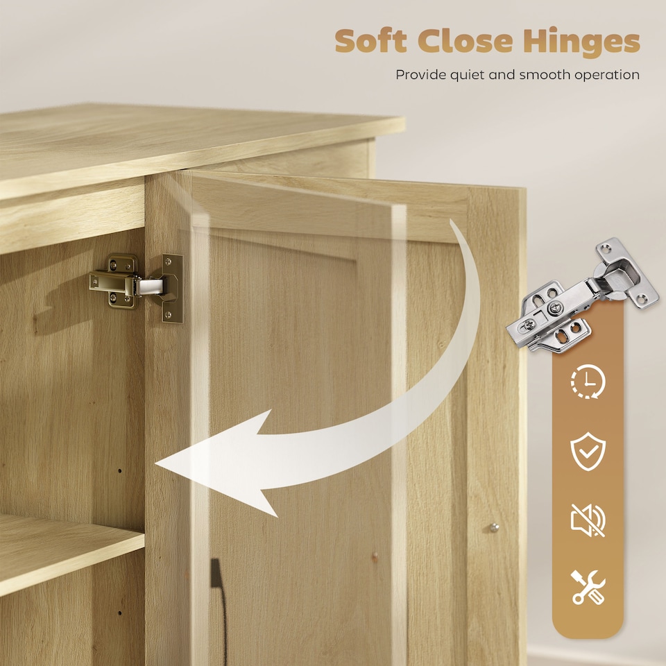 image 1 of HOMCOM Sideboard with Soft-Close Doors, Modern Storage Cabinet Natural | Brown | White wood grain | 120W x 38D x 79H cm