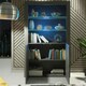 image 3 of Display Cabinet 100cm Grey Gloss Doors Dark Matt Body Free LED Grey