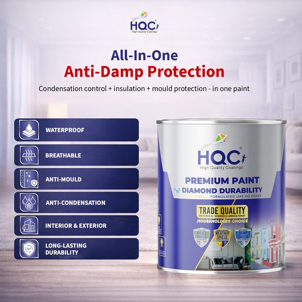 image 1 of HQC Anti Damp Paint - Damp Proof for Interior Walls & Ceilings - Light Grey - 2.5L