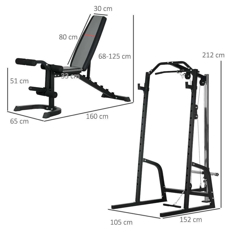 image 1 of SPORTNOW Smith Machine Power Rack with Pull Up Bar, Lat Pull Down System