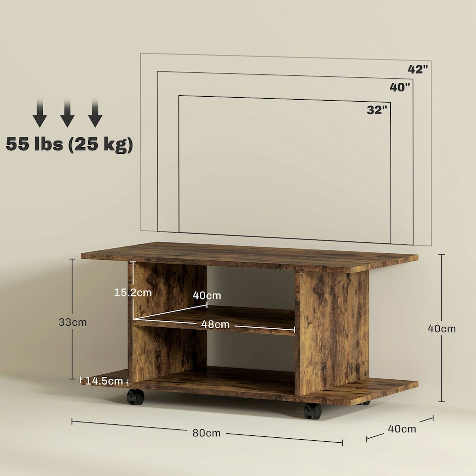 image 1 of HOMCOM Modern TV Cabinet Stand Storage Shelves Table Mobile Rustic Brown