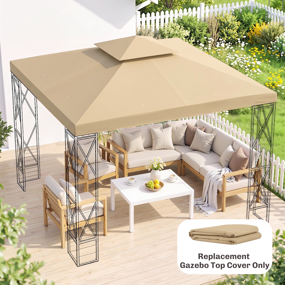 image 1 of Outsunny 3(m) 2 Tier Garden Gazebo Top Cover Replacement Canopy Roof Deep Beige | White