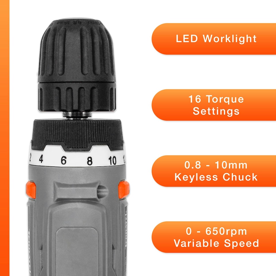 image 1 of Terratek 18V Cordless Drill & 89pc Screwdriver Set (Battery, Charger & Carry Case Included)