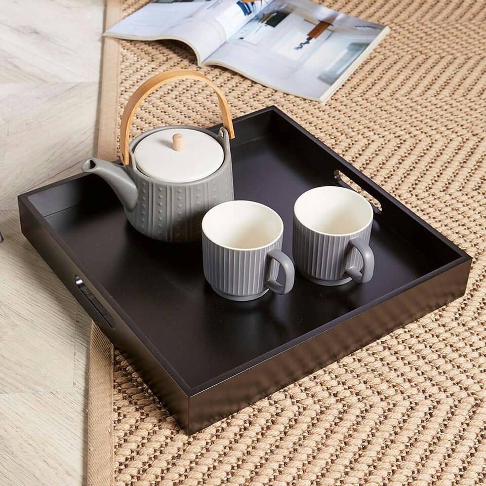 image 1 of Folding Butlers Side Table Portable Wooden Food Serving Tray White