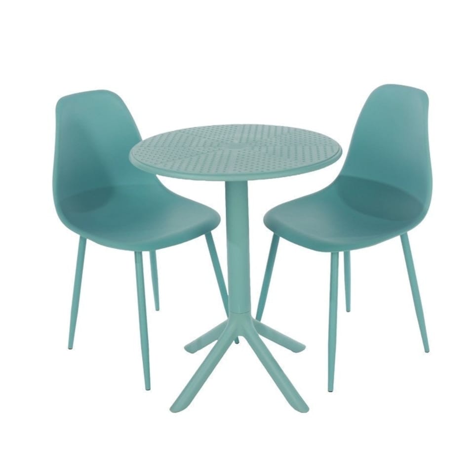 image 1 of Rimini Cala Outdoor Grade Bistro Table and 2 Chair Set - Plastic/Metal - L60 x W60 x H82 cm - Sky Blue - Partially Assembled