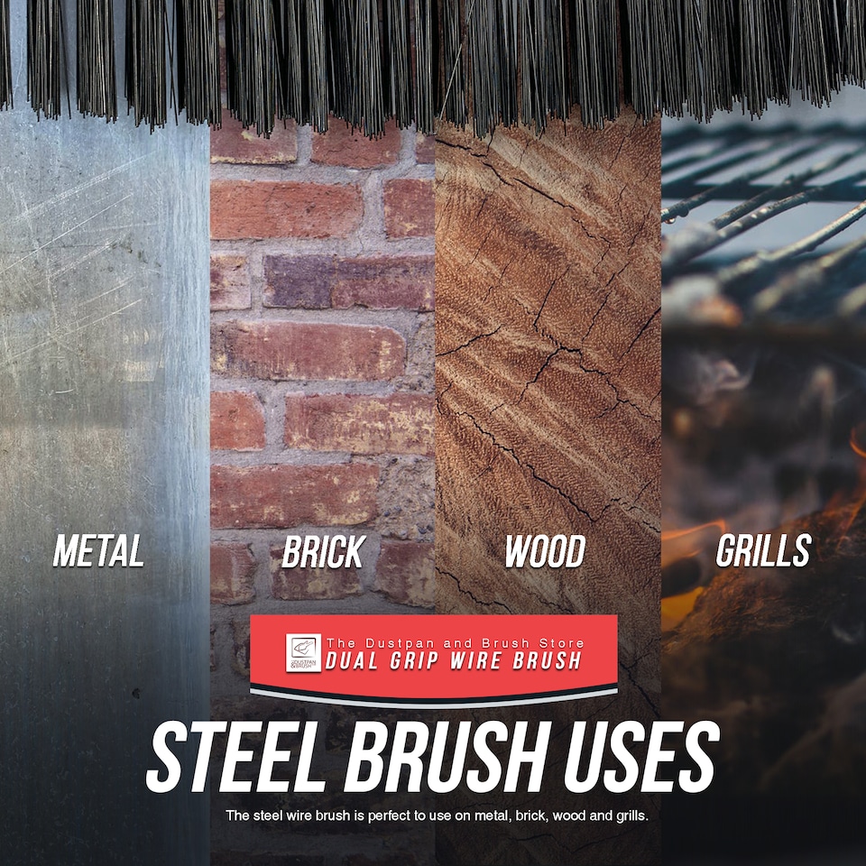 image 1 of Dual Grip Large Wire Scrubbing Brush with Steel Bristles for Heavy Duty Cleaning