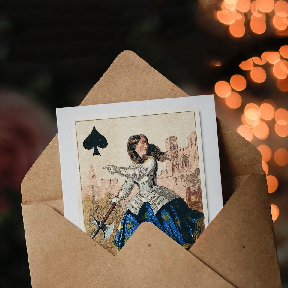 image 1 of E Le Tellier Joan of Arc Queen of Spades Art Greeting Card
