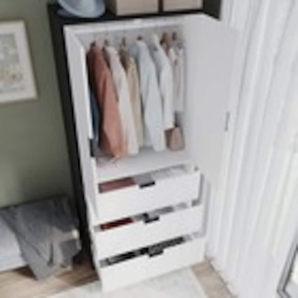 image 1 of 2 Door 3 Drawer Wardrobe with Hanging Rail - Modern Bedroom Storage Furniture | White | White with Black Doors | 1