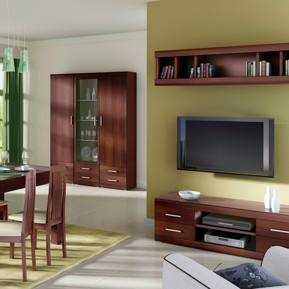 image 1 of Imperial Tall 1 Door 2 Drawer Narrow Cabinet in Dark Mahogany Melamine