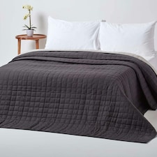 Homescapes Cotton Quilted Reversible Bedspread Black and Grey - 200 x 200 cm | Black | 1