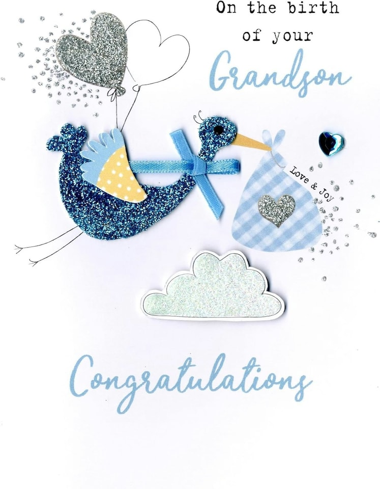 image 1 of Blue Stork Birth Of Grandson Congratulations Card
