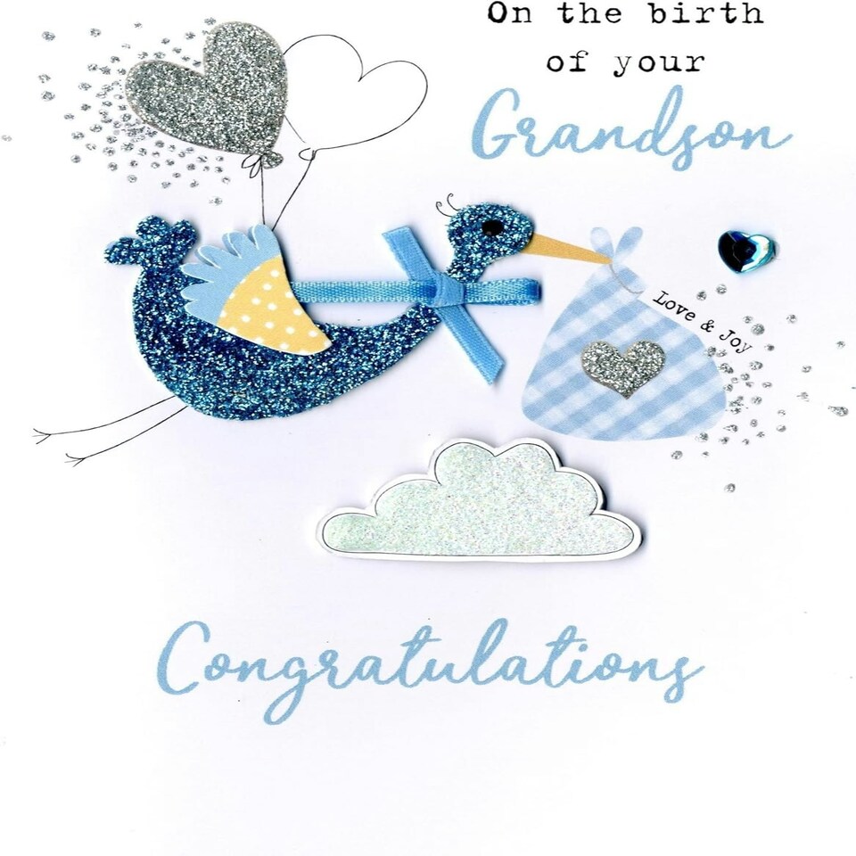 image 1 of Blue Stork Birth Of Grandson Congratulations Card