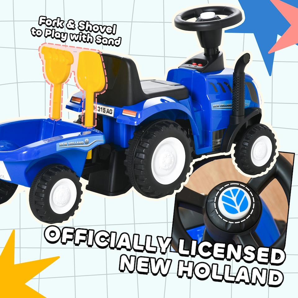 image 1 of HOMCOM Ride On Tractor Toddler Walker Foot To Floor Slider 12-36 Months Blue